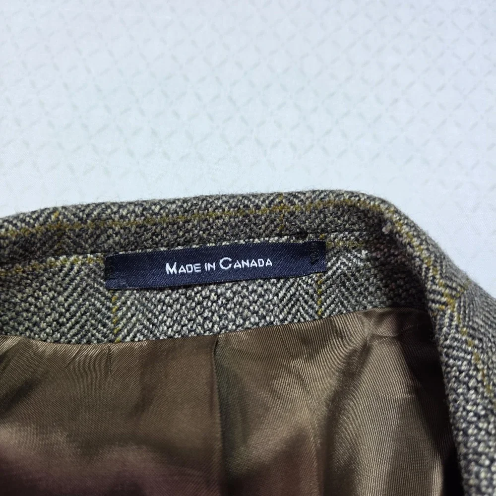 Ralph Lauren Sport Coat Blazer 46R Brown Herringbone Wool Windowpane